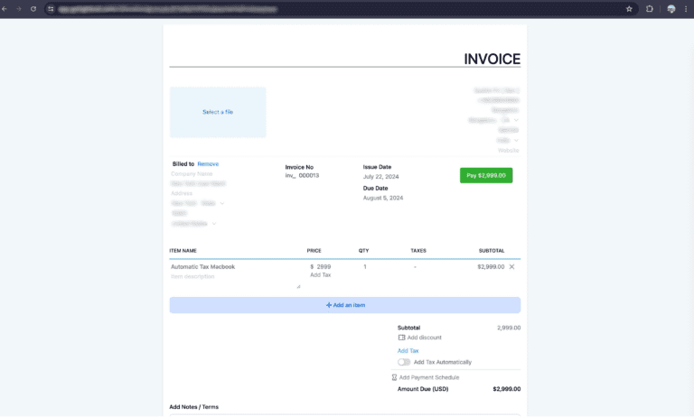 3 Digital invoice interface with payment details displayed