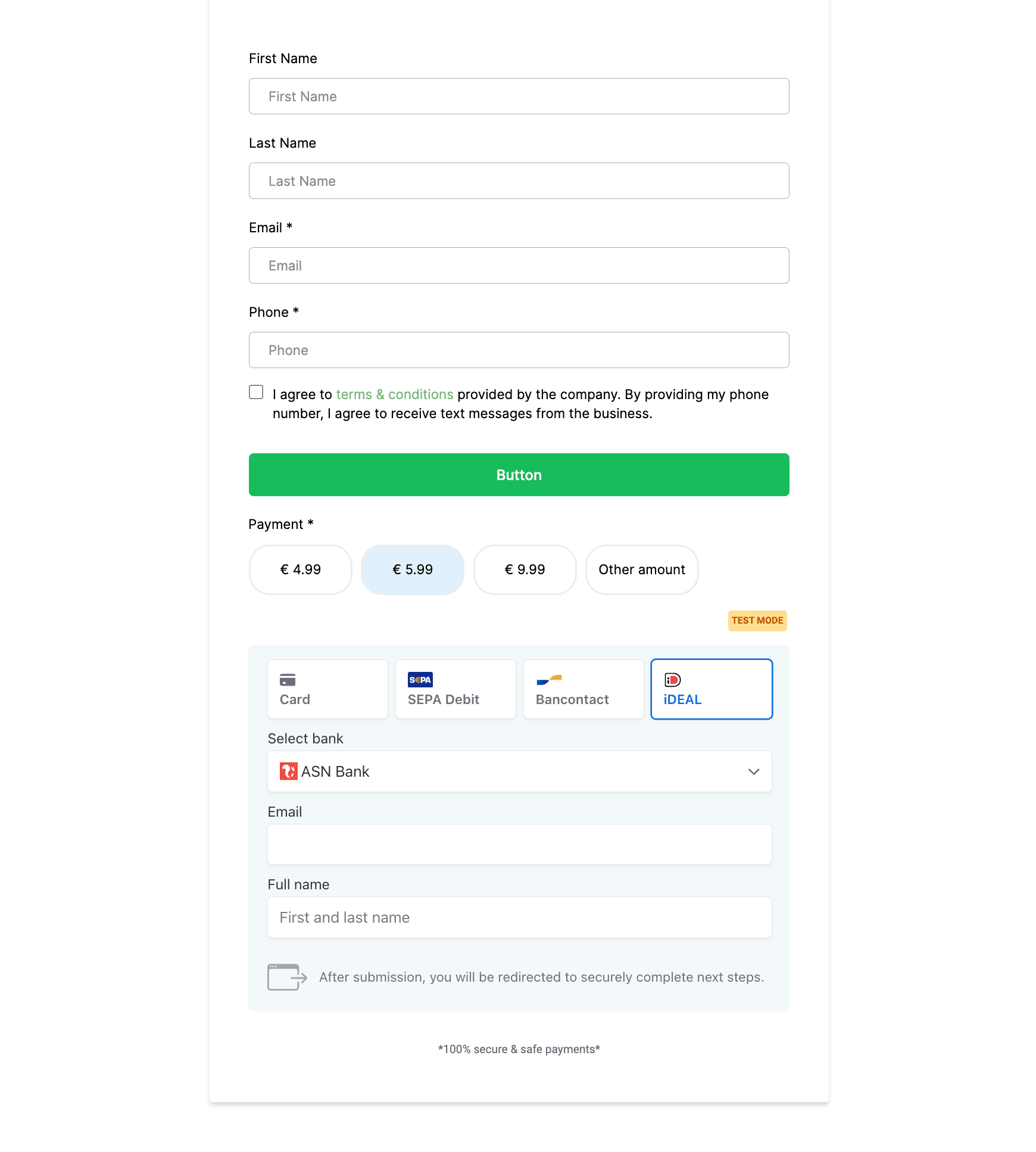 Payment Integration Menu
