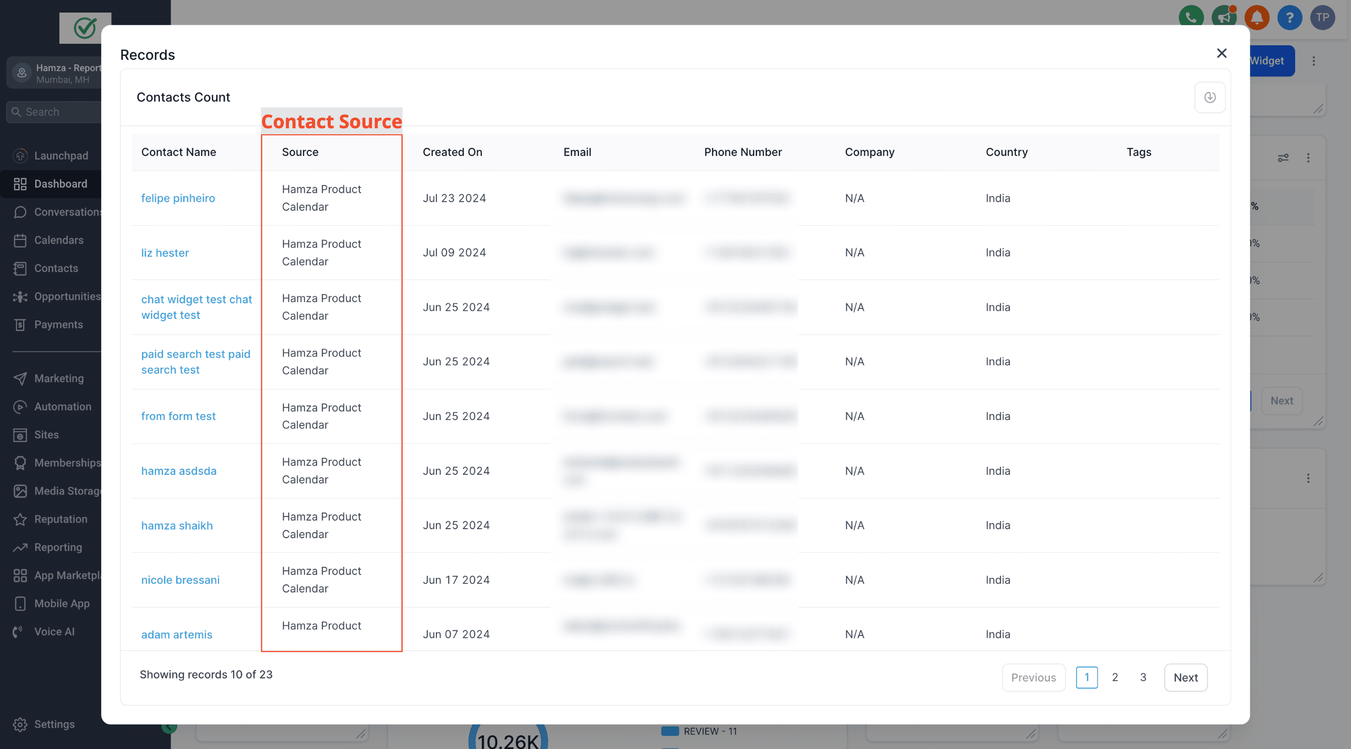 Contact Source filter