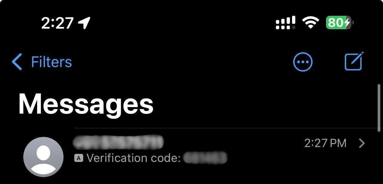 4 (2) Smartphone screen displaying messages app with verification code