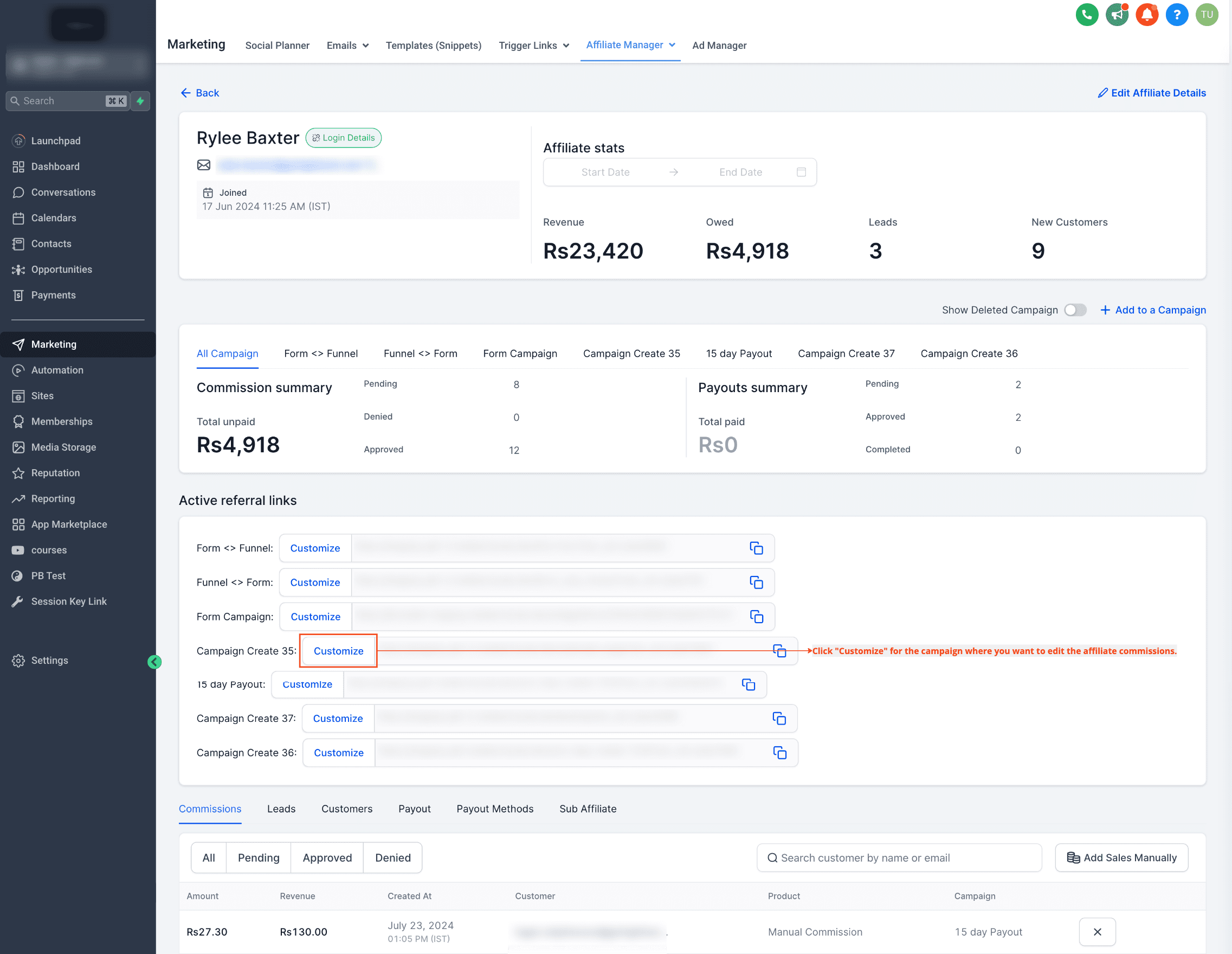 Affiliate Manager Settings
