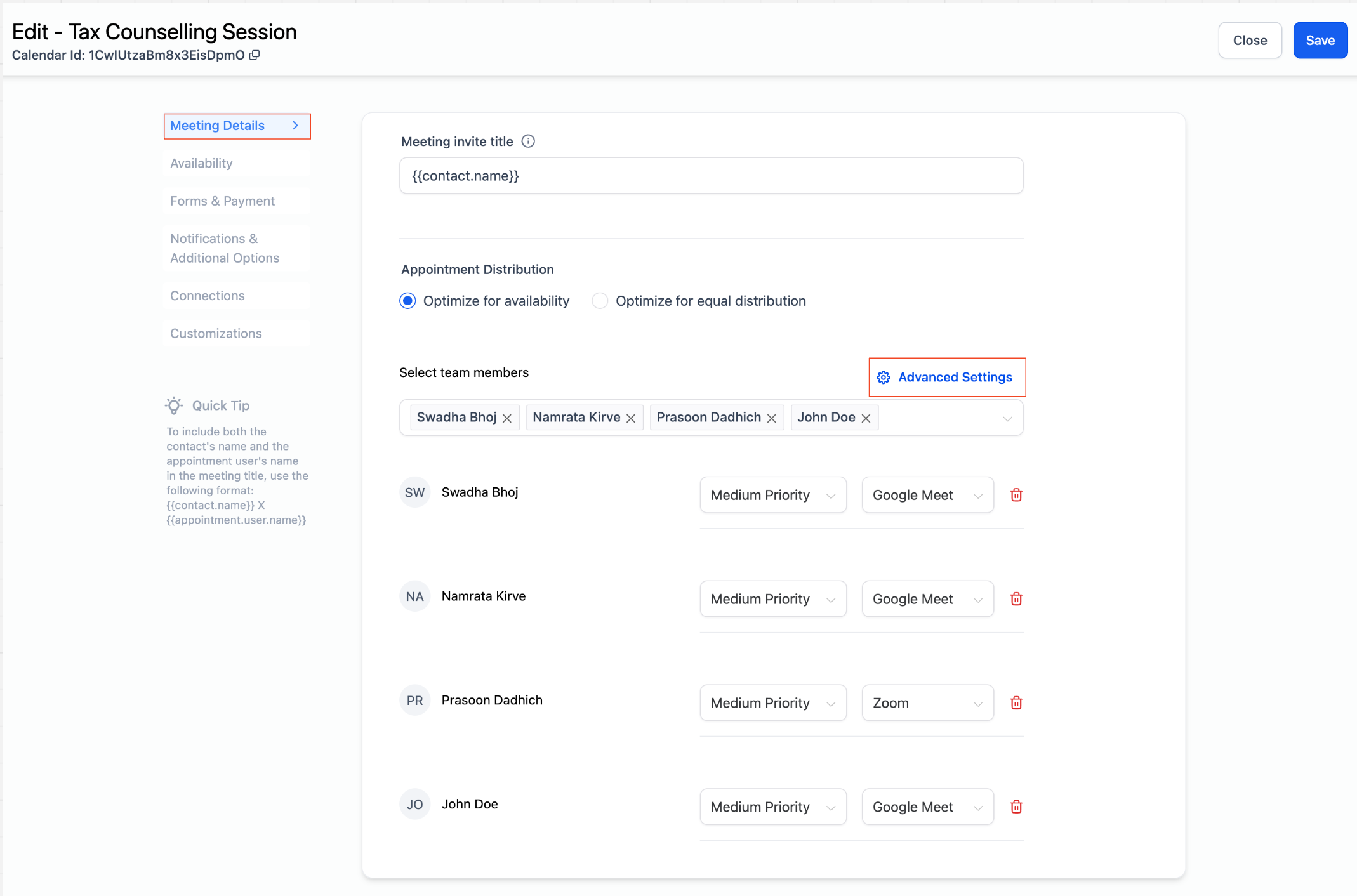 Team Member Assignment Settings