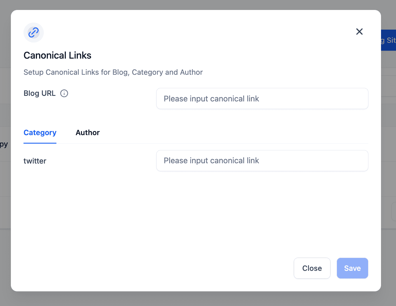 Screenshot showing Canonical Settings interface