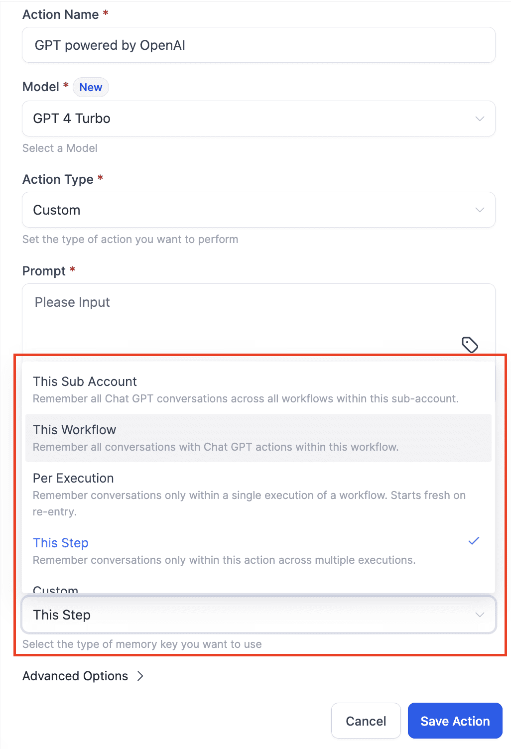 History Type Options