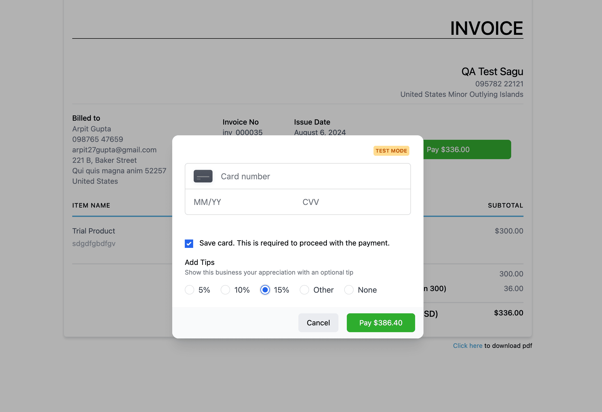 Square Payment Method