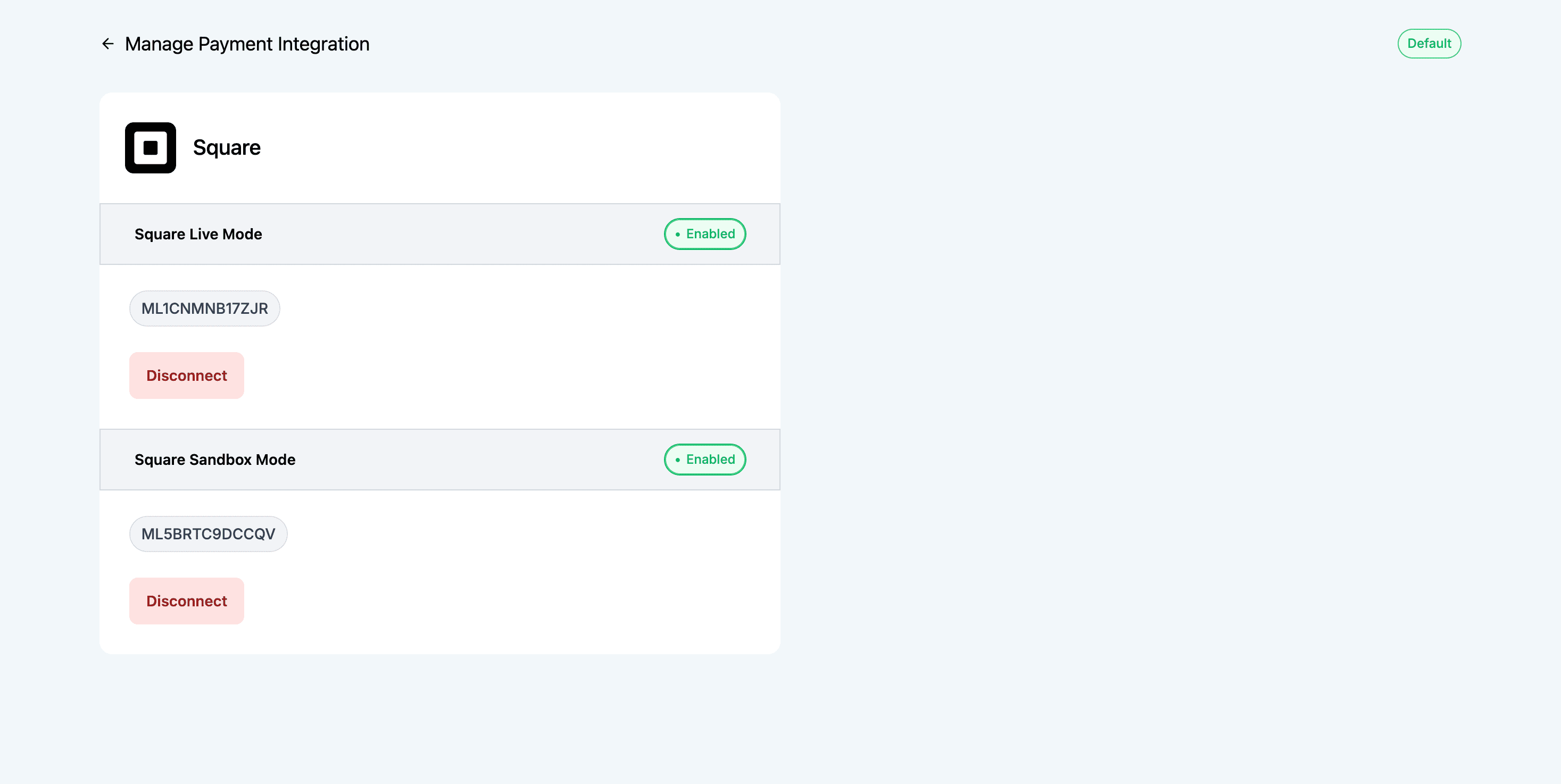 Payment Configuration Screenshot