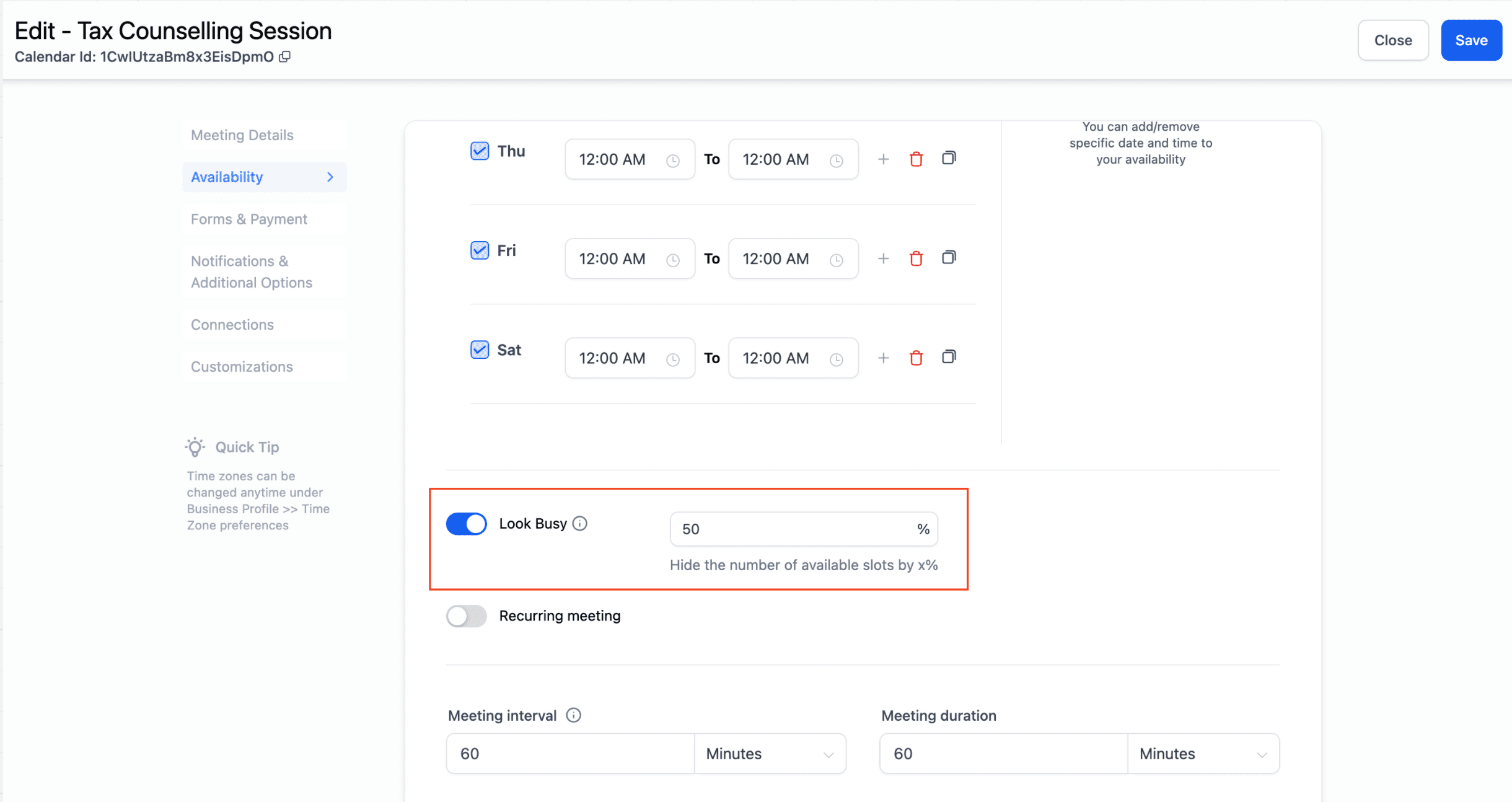 Look Busy Feature in Calendar