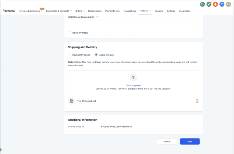 Manage Uploaded digital files Screenshot of digital product upload interface