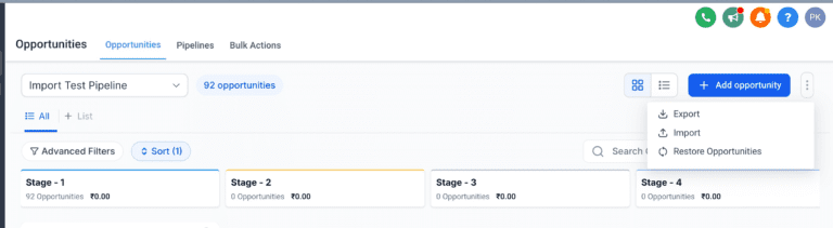 Access Import CRM software showing various sales opportunity stages.