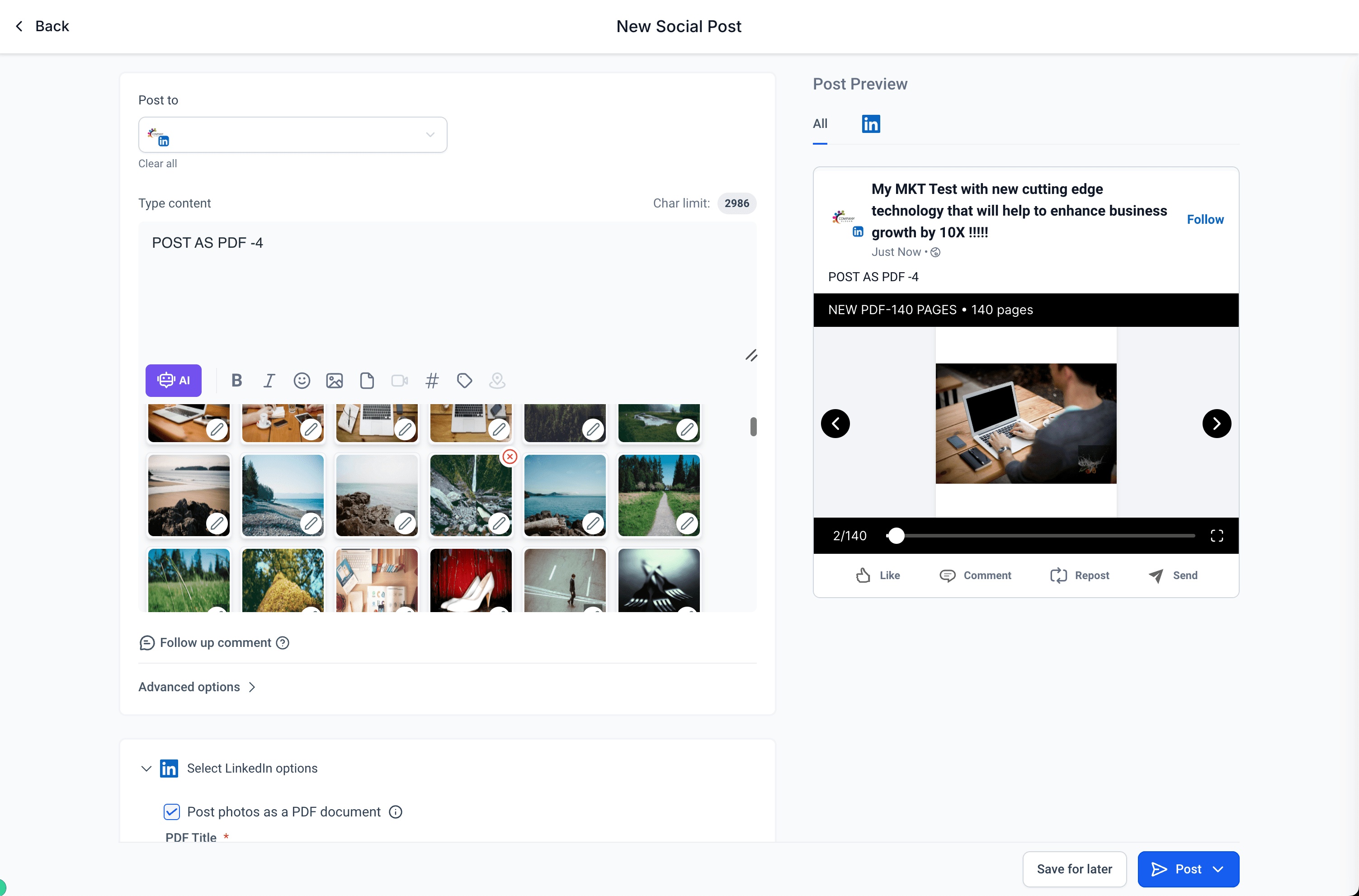 Upload Icon in Social Planner