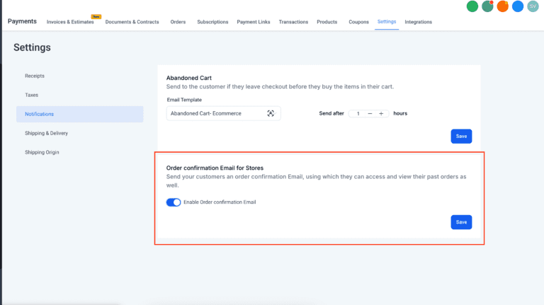 Enable Order confirmation email for delivery of digital products Screenshot of order confirmation email settings in software