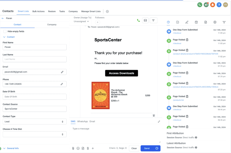 Access digital files through the email Screenshot of customer management software interface