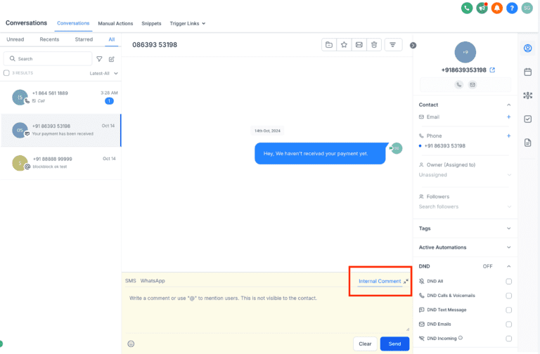 Screenshot of customer service software dashboard