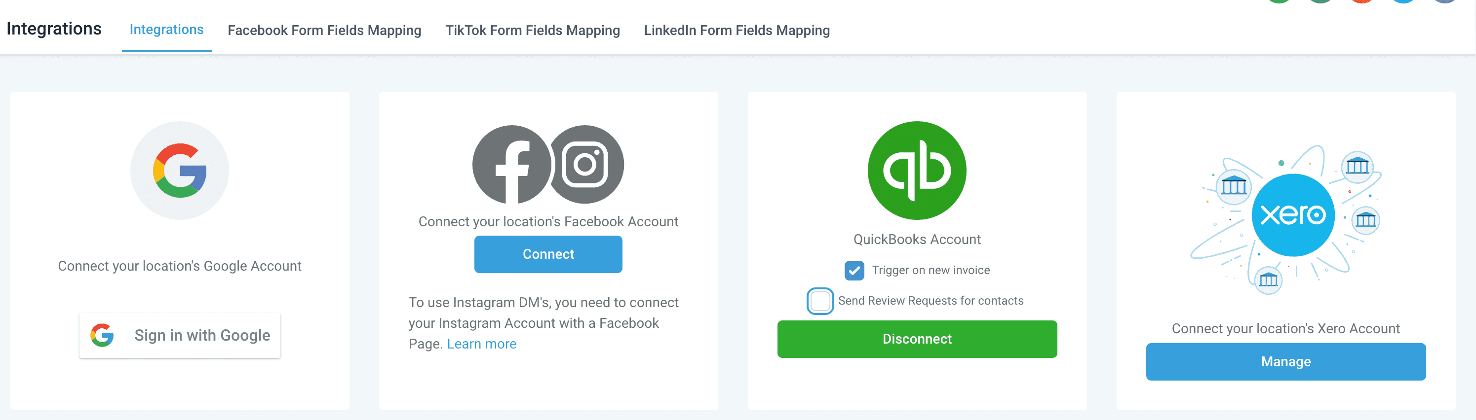 QuickBooks Integration Settings