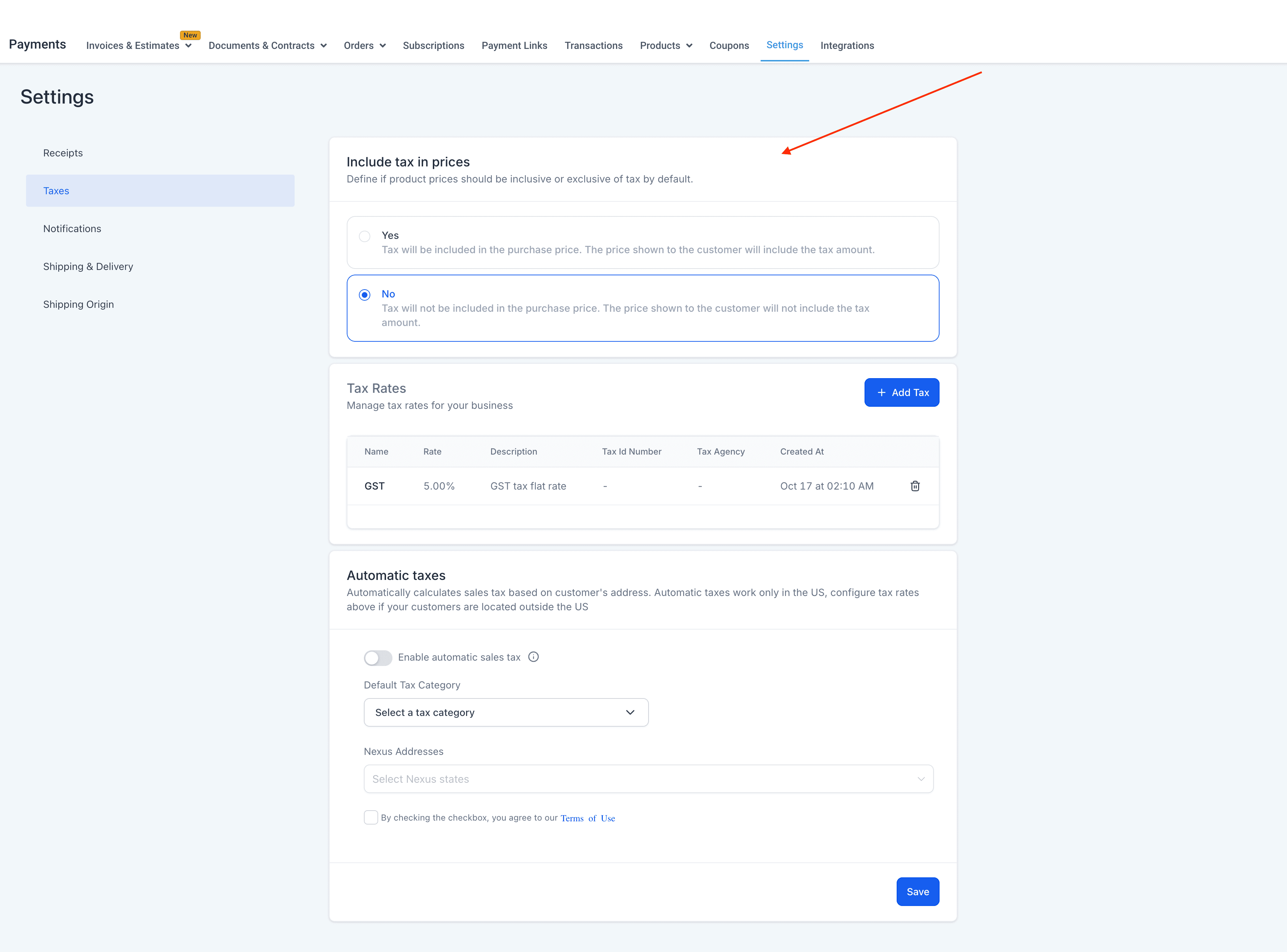 Global Tax Settings