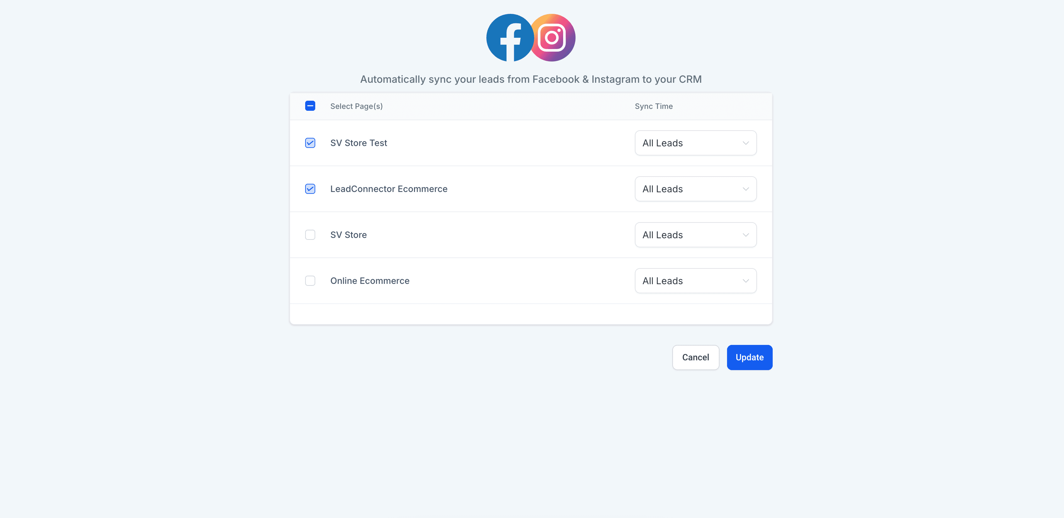 Choose your shop pages through "Manage pages"