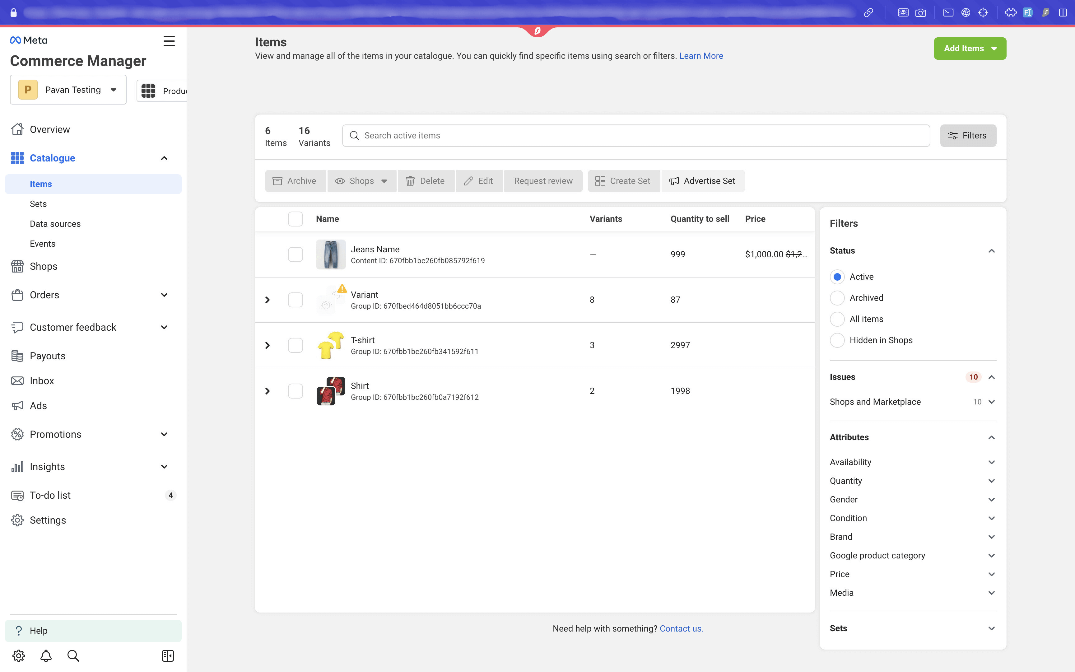 Meta product catalogue
