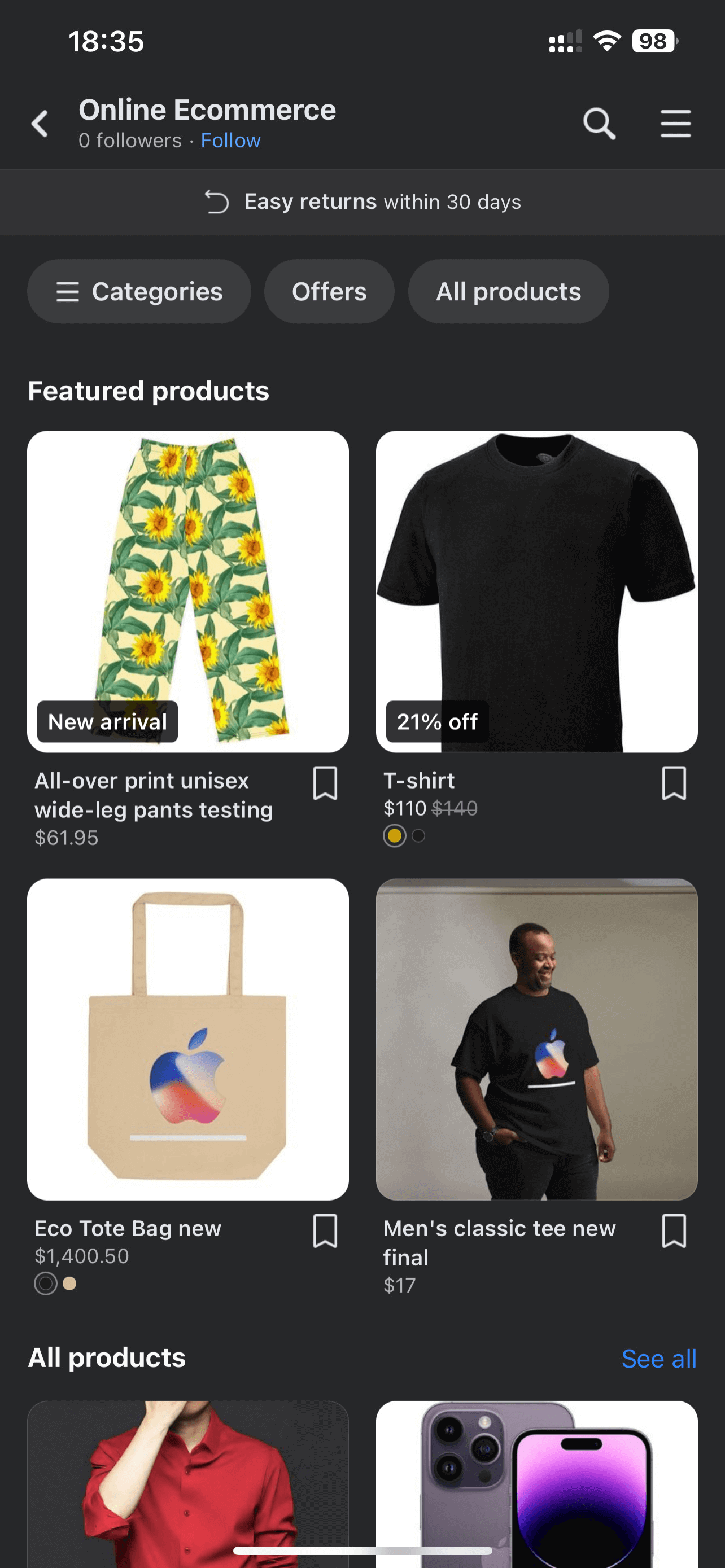 Example of Facebook shop