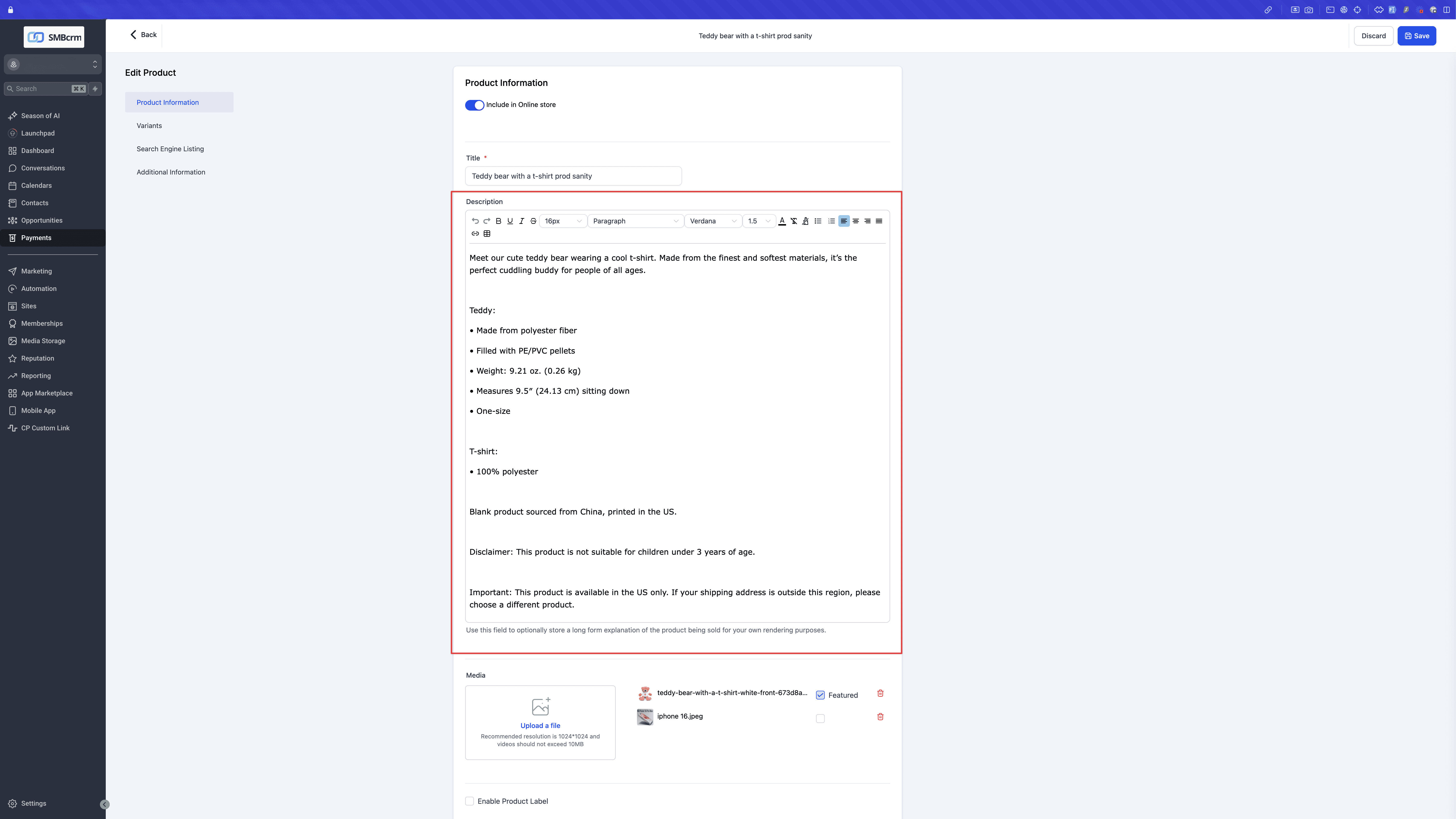 Editable Product Descriptions
