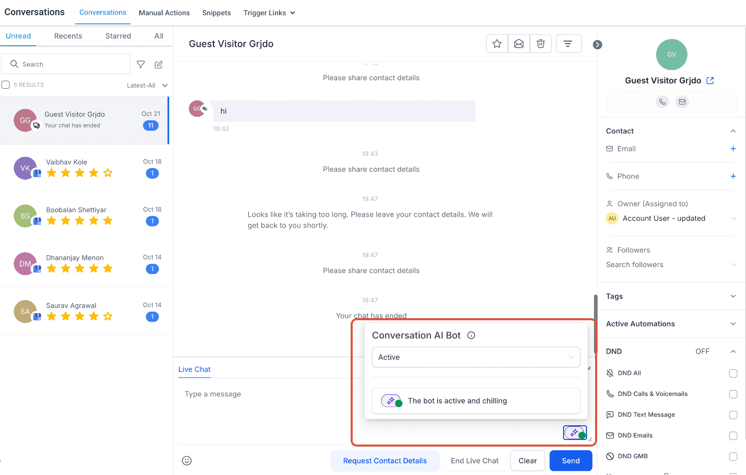 Bot Status: Inactive Option