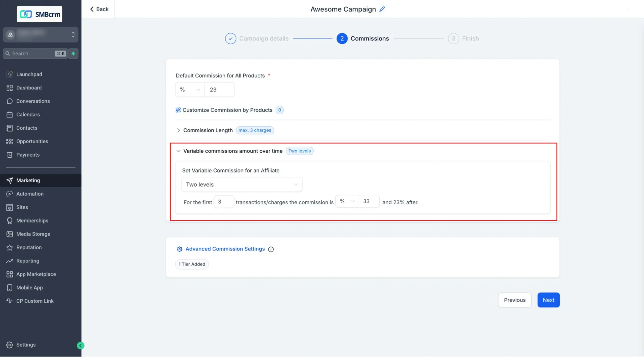 Commission Rate Configuration
