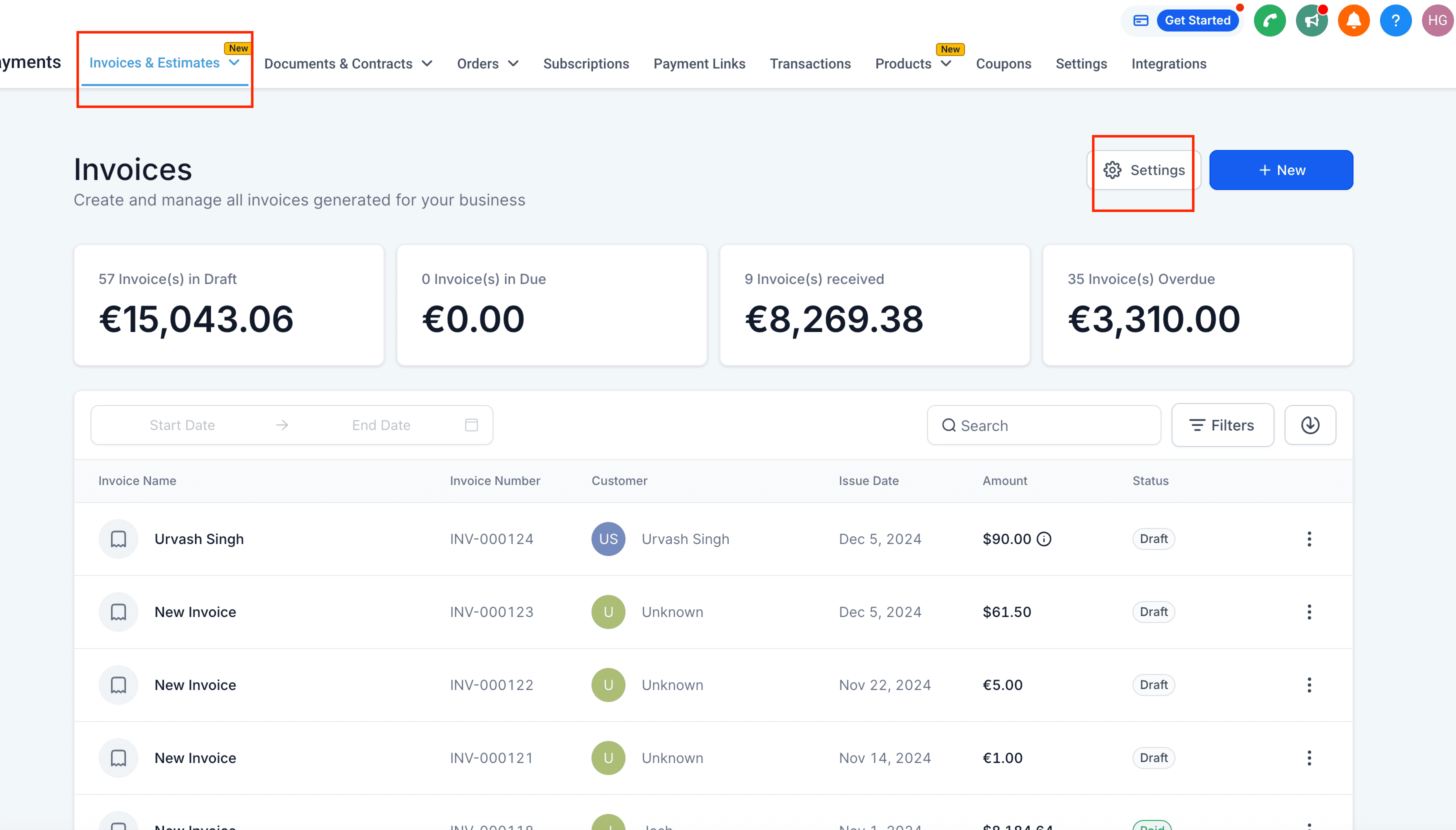Invoice Settings