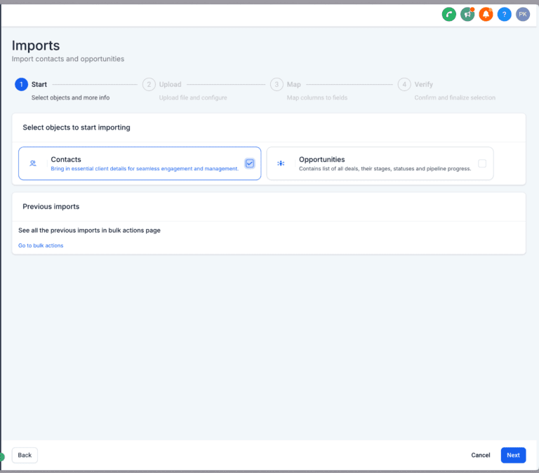 image Screenshot of contacts and opportunities import interface