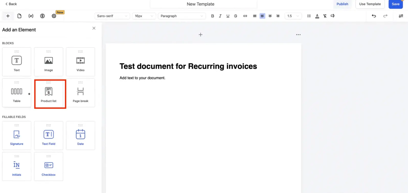 Adding Product List and Signature