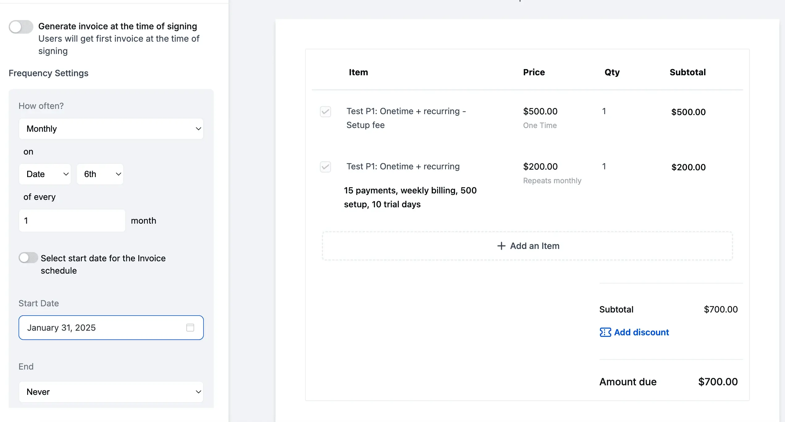 Invoice Generation Options