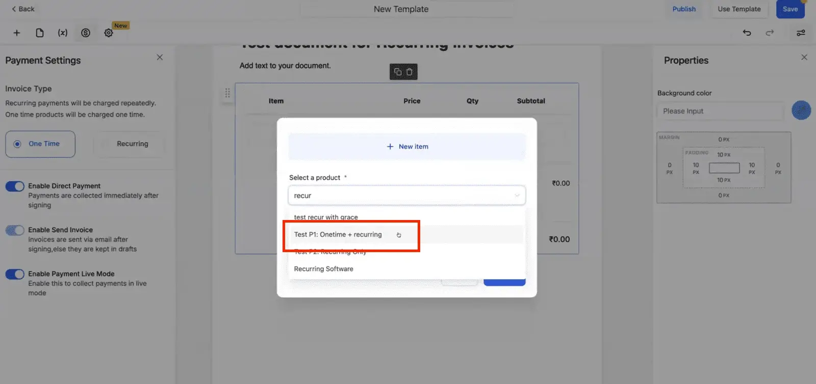 Recurring Product List Configuration