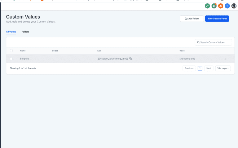 image Screenshot of Custom Values management interface