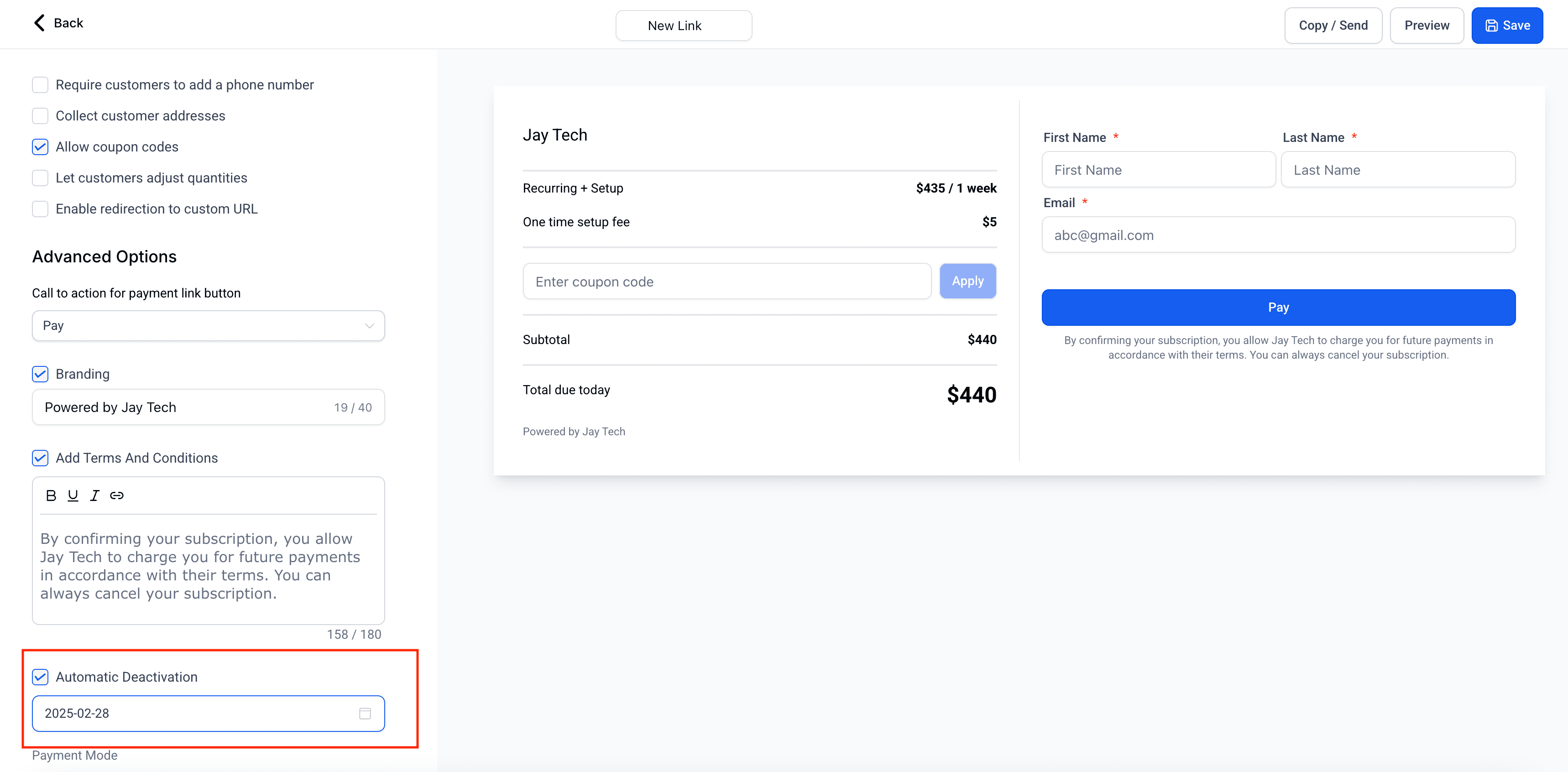 Automatic Deactivation Setup