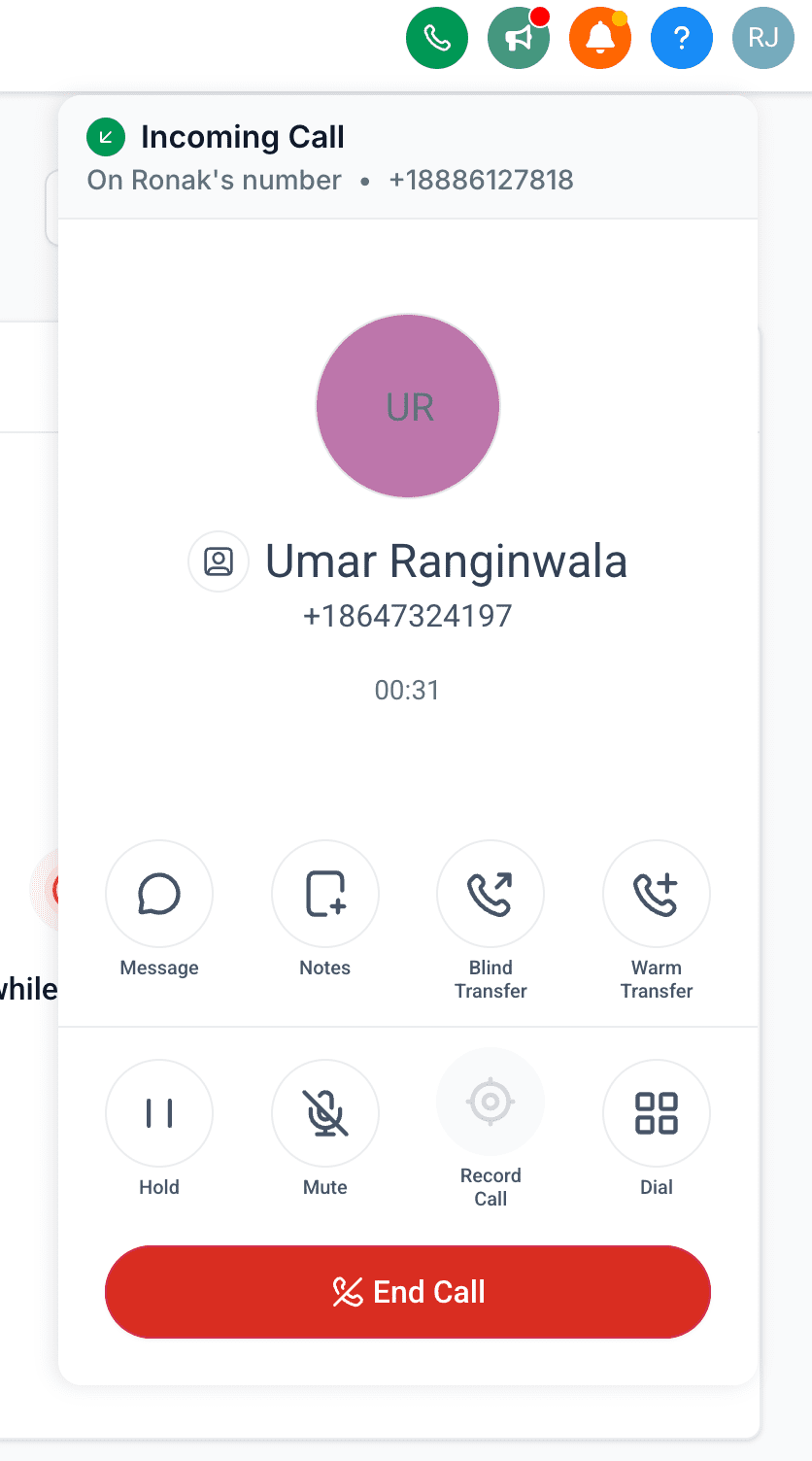 Transfer Incoming Calls Screenshot