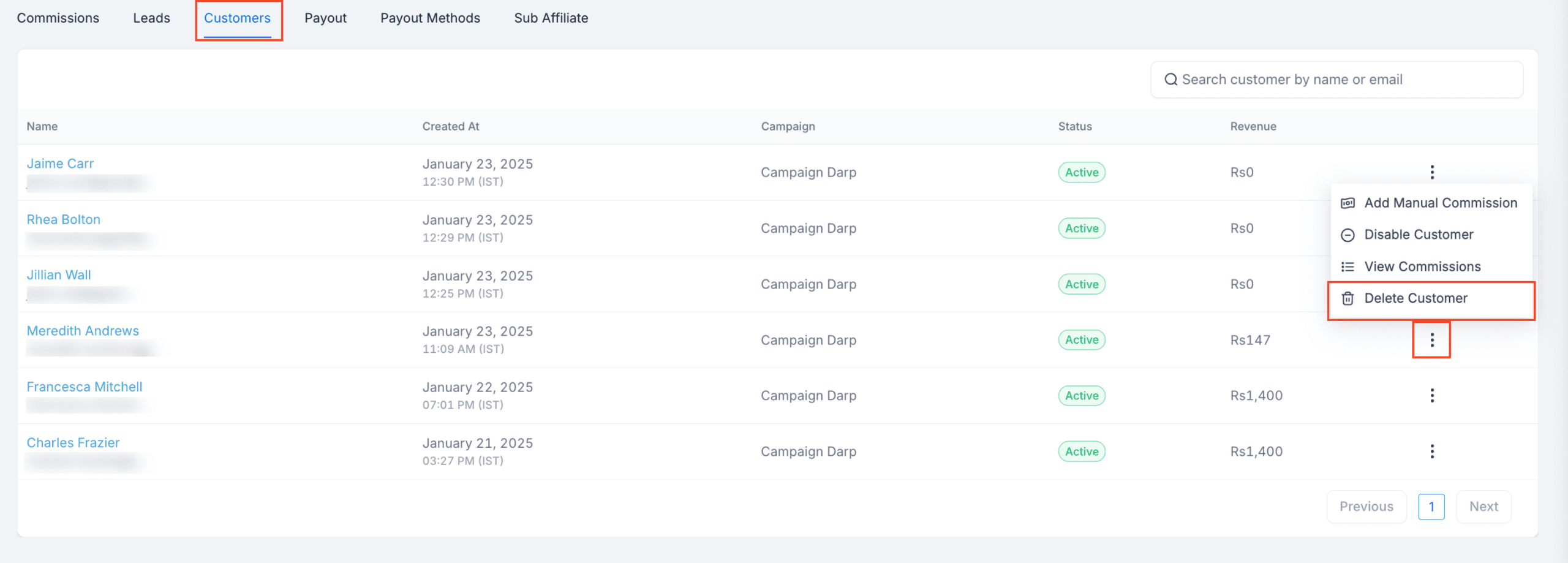 Affiliate Profile Interface