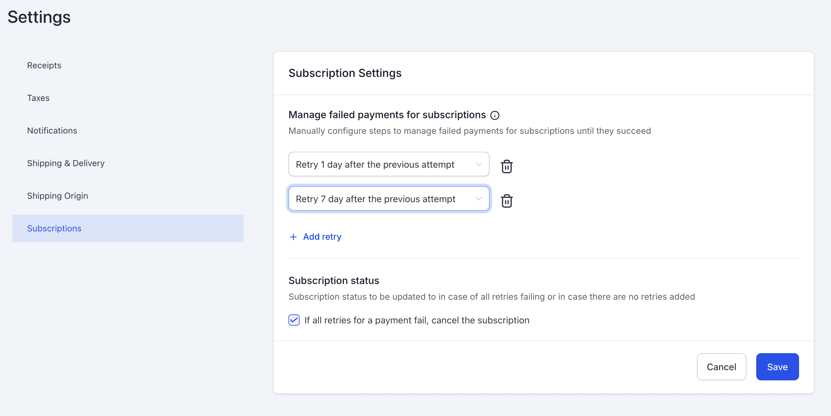 Access Subscription Settings