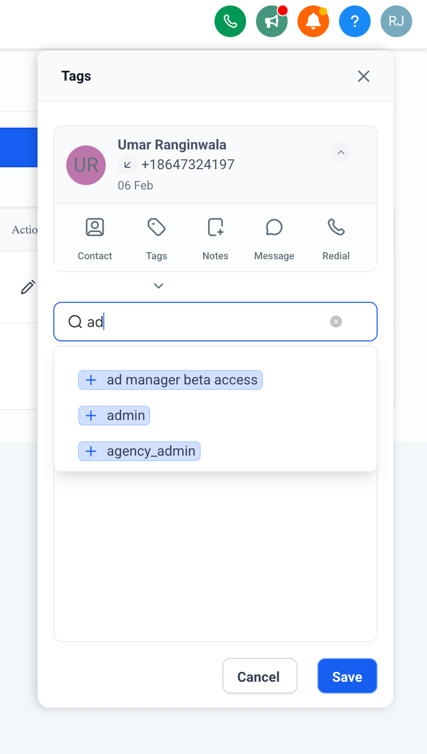 Contact Tagging Screenshot