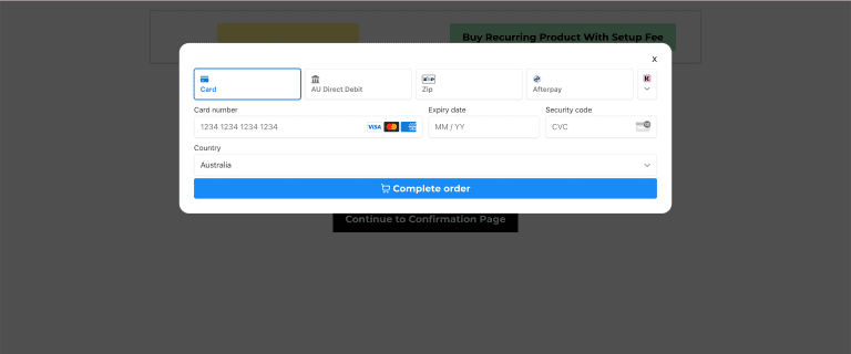 Screenshot of online payment form interface