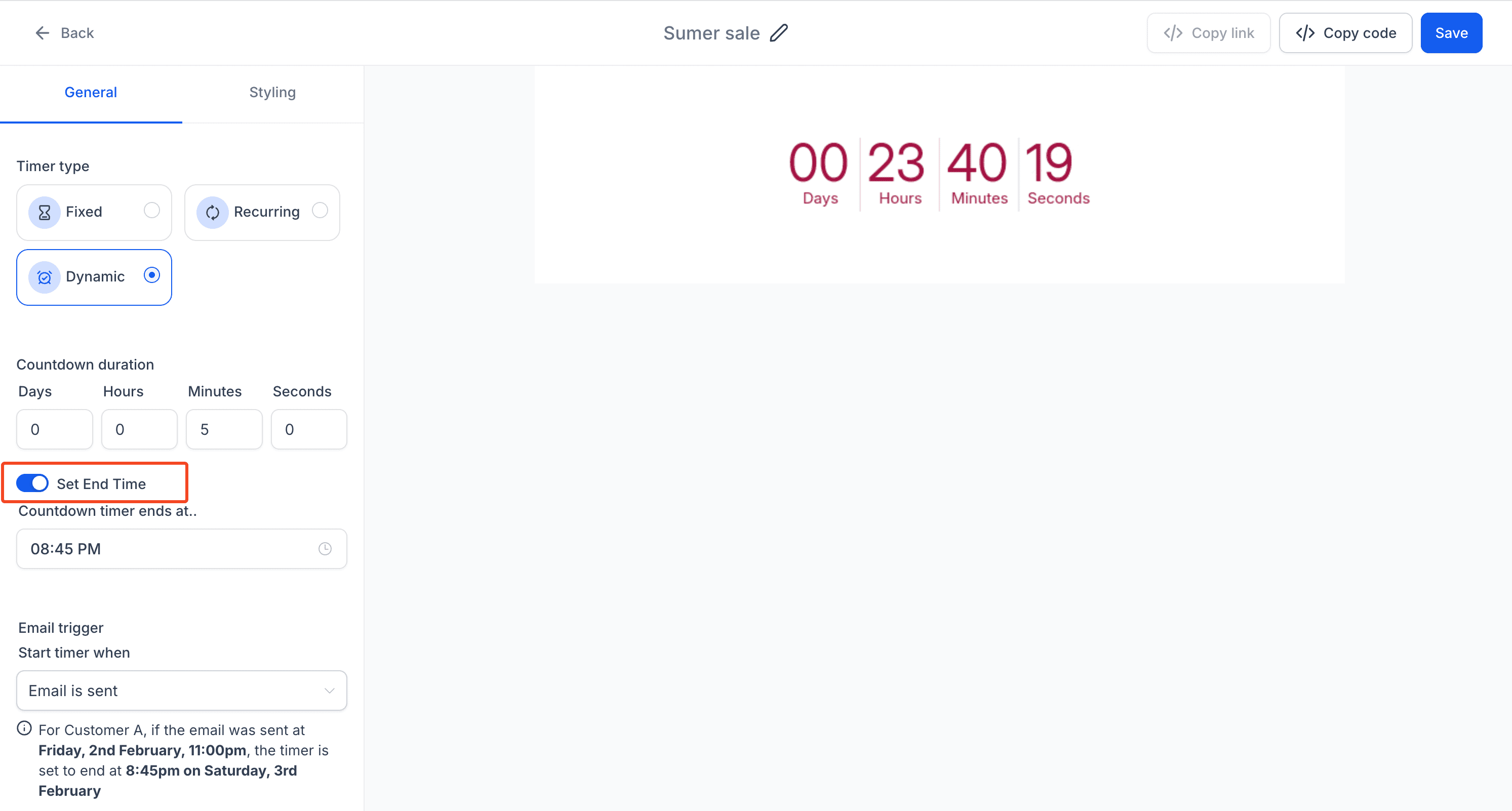 Dynamic Timer Example 1