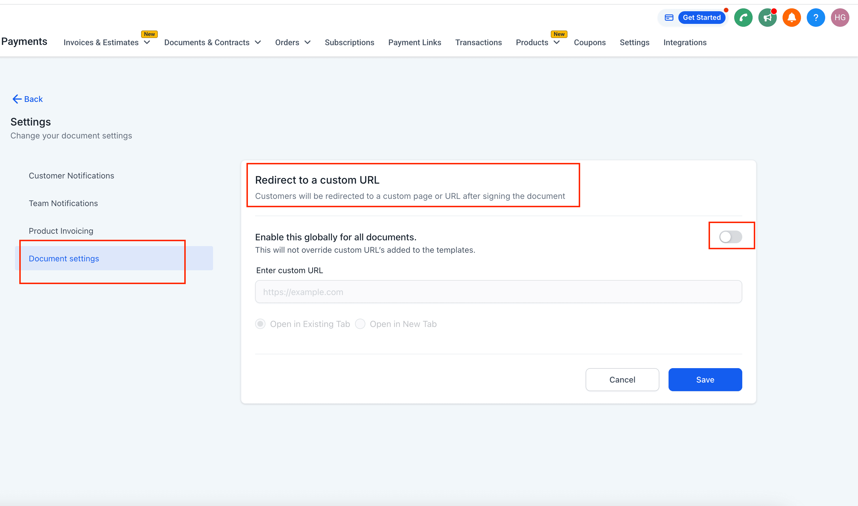 Screenshot of Global Settings