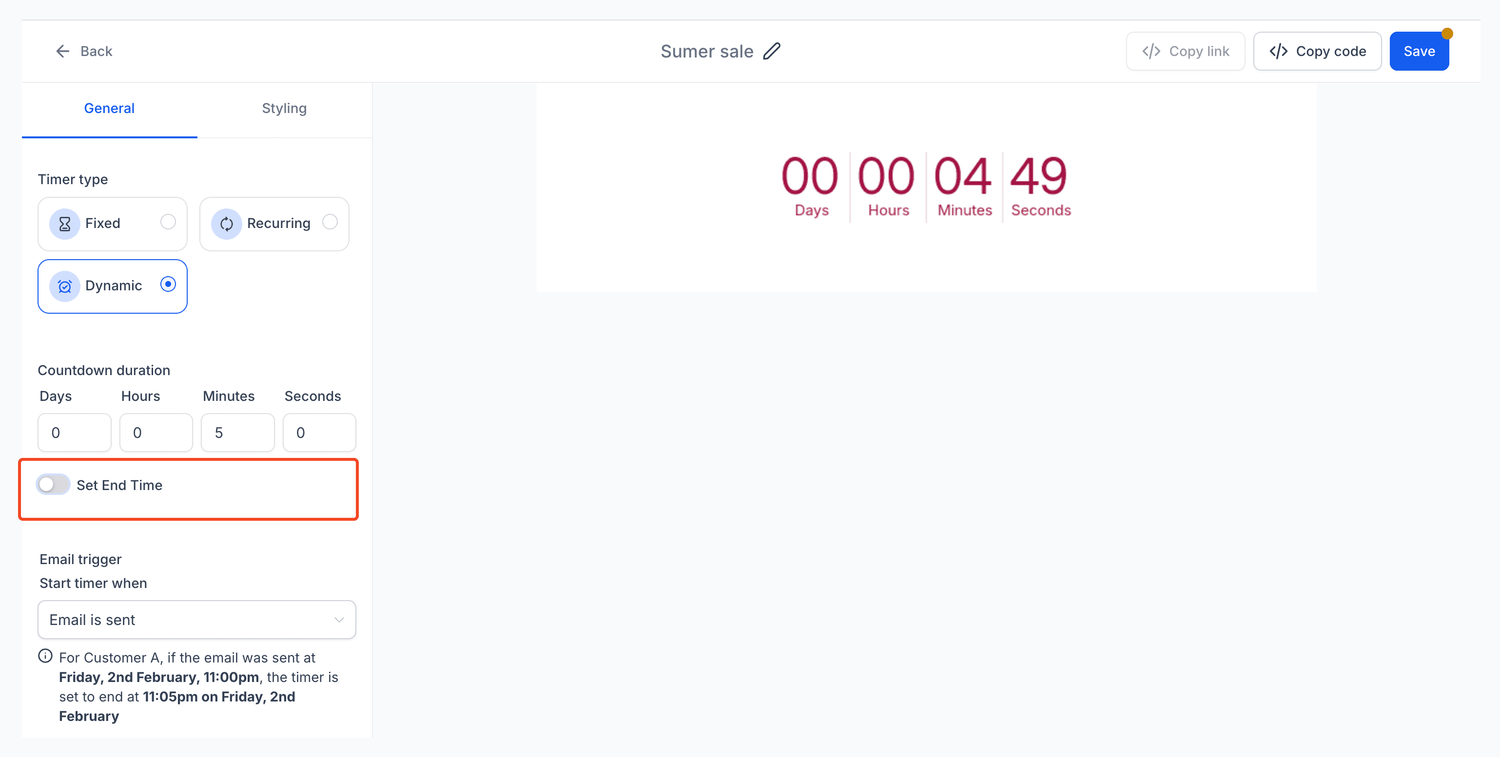 Dynamic Timer Example 2