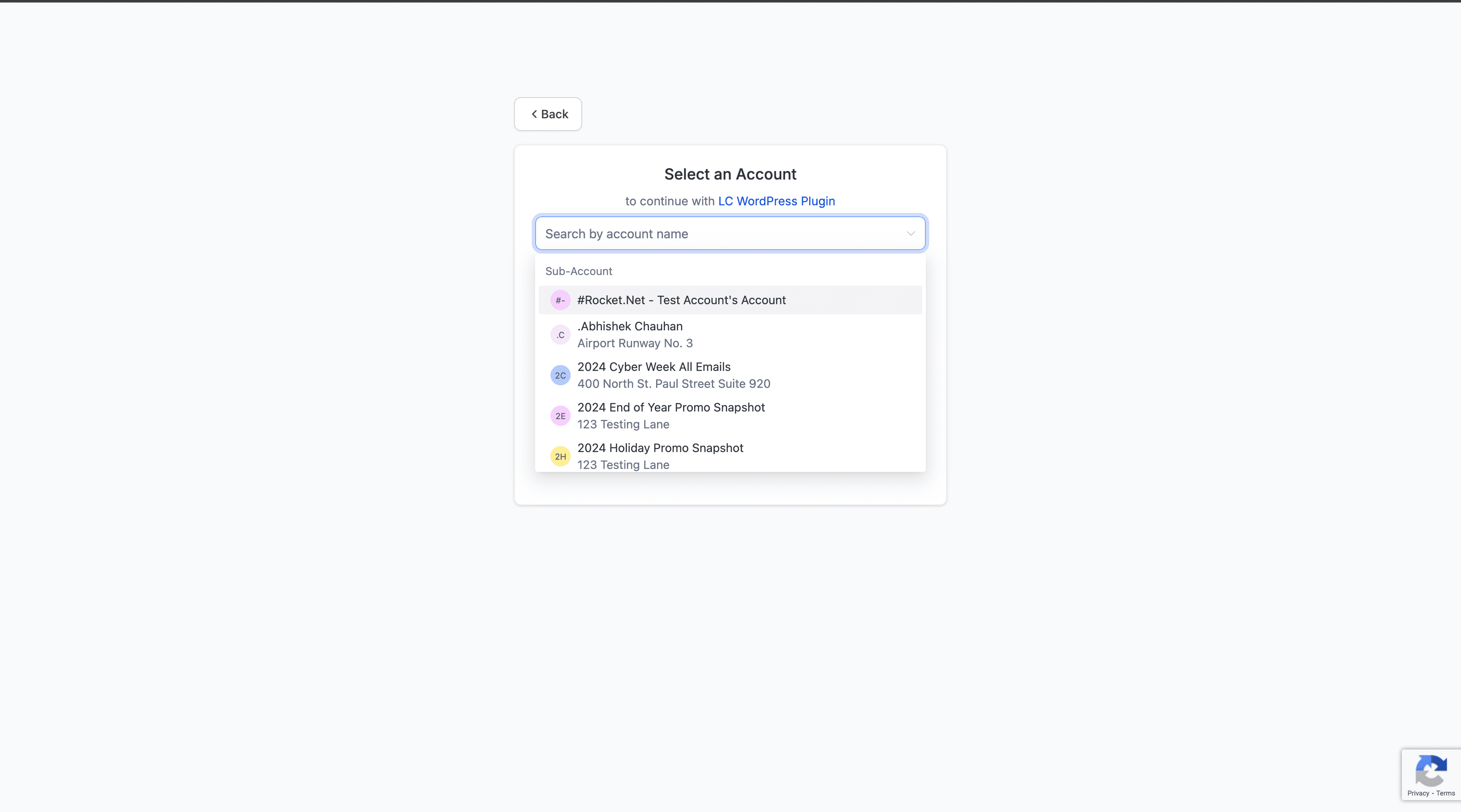 Plugin Setup Screenshot