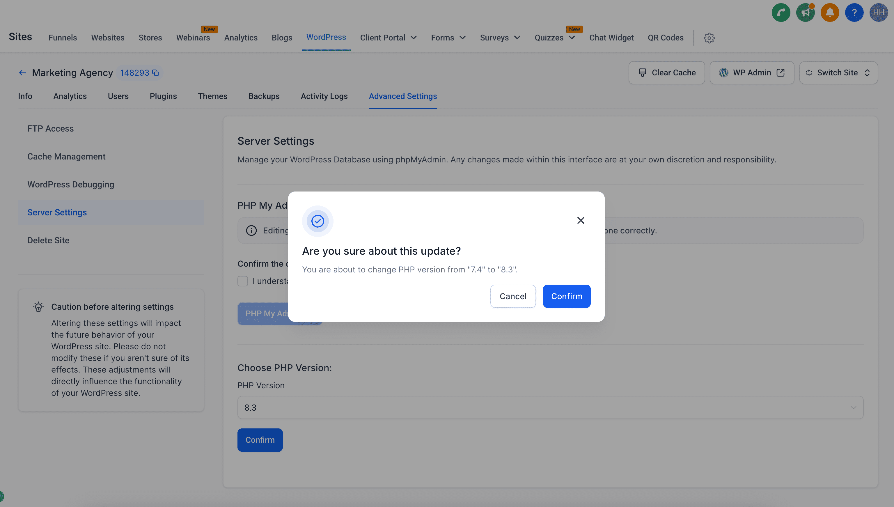 PHP Version Selection