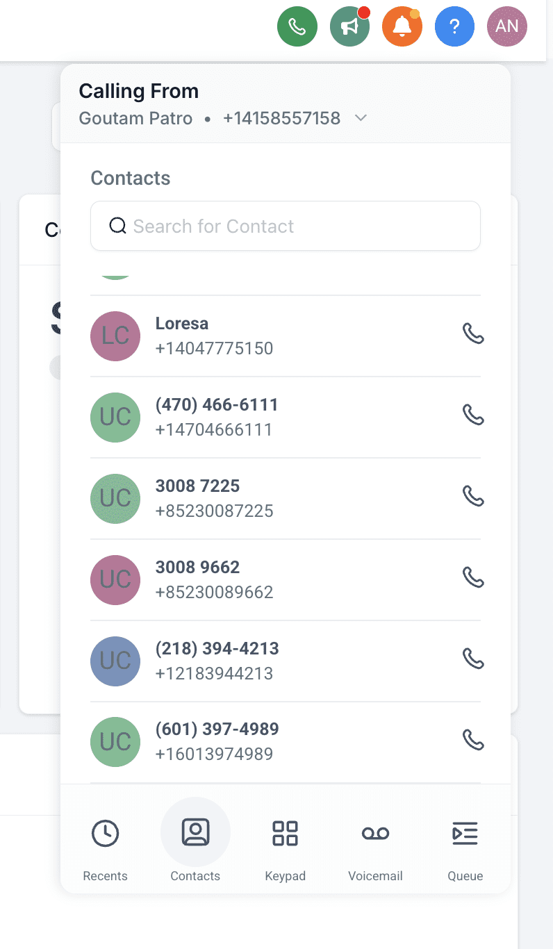 Streamlined Dialing Screenshot