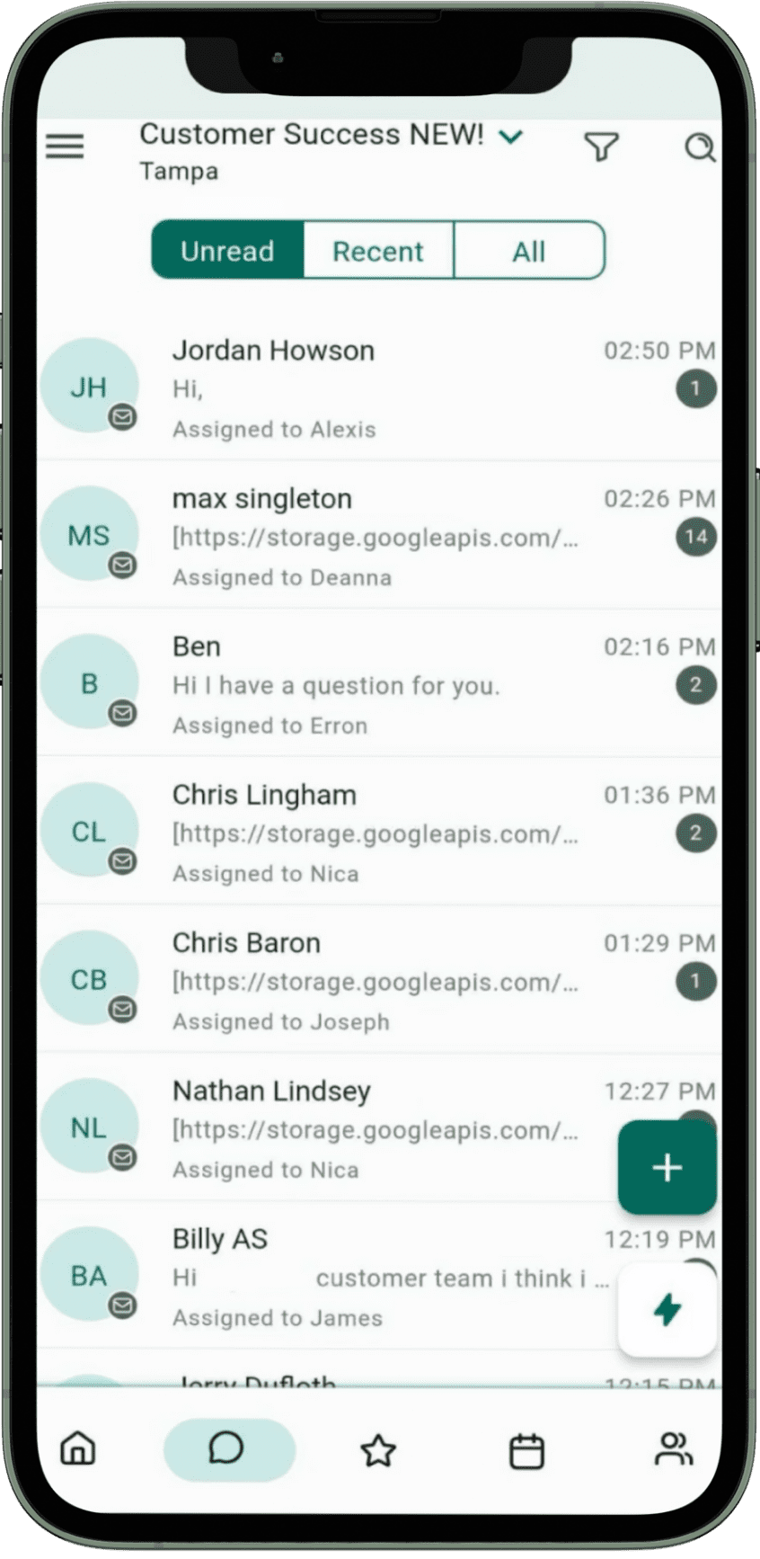 Screenshot of a mobile customer support chat app