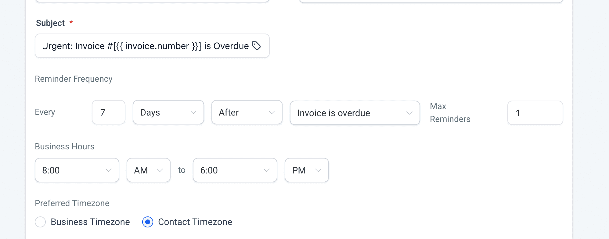 Invoice Reminder Settings