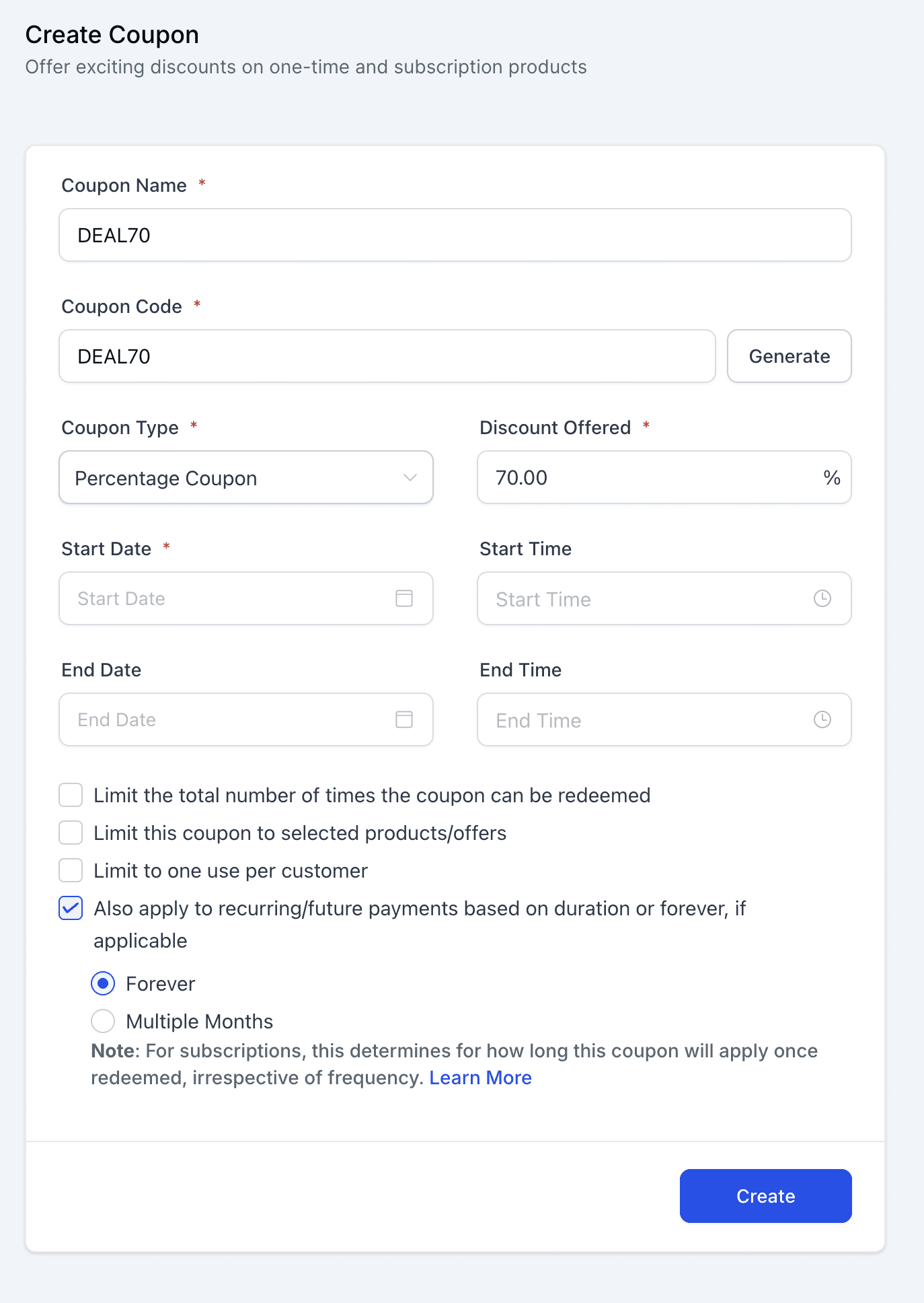 Coupon Settings