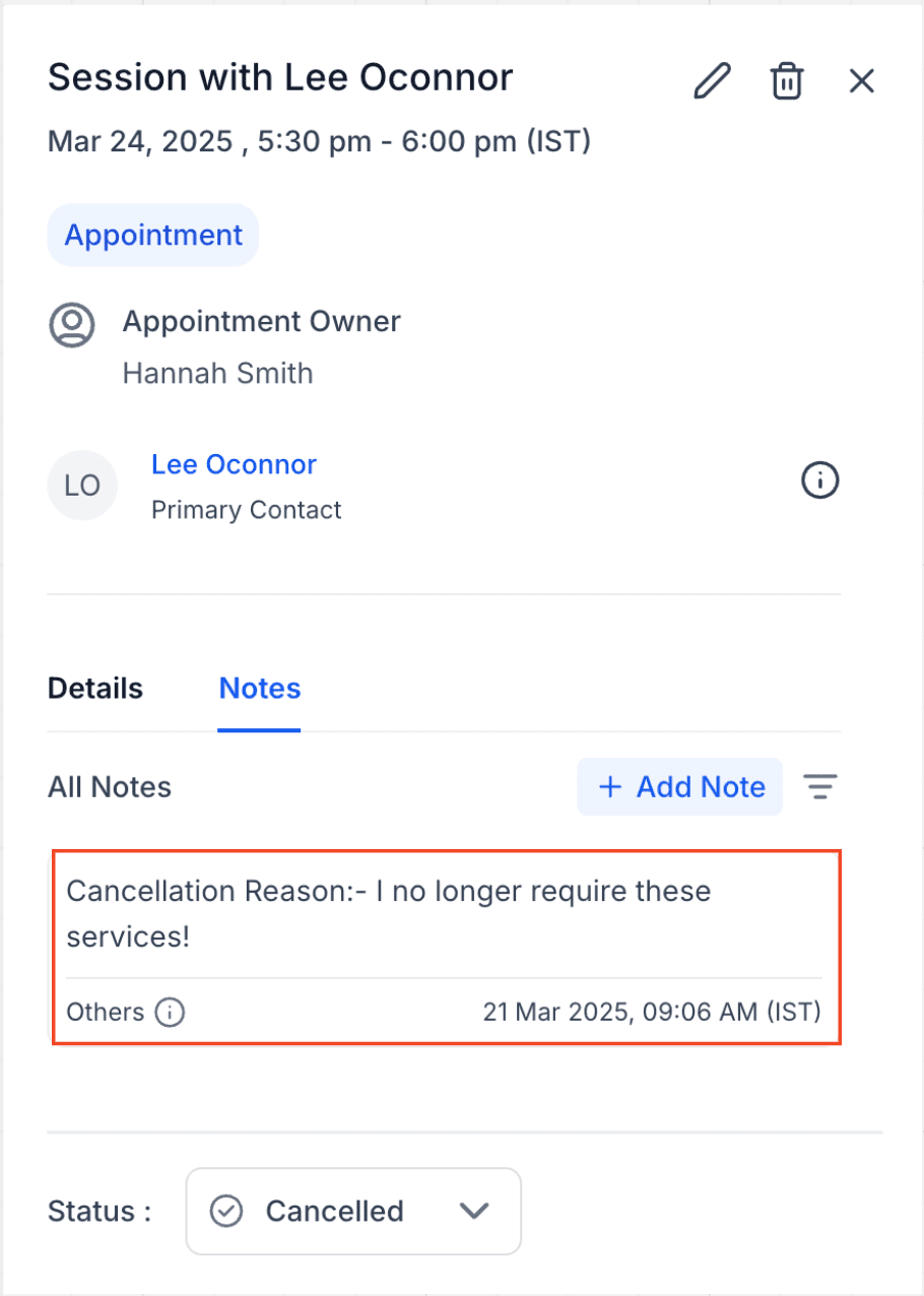 Display of Appointment Information