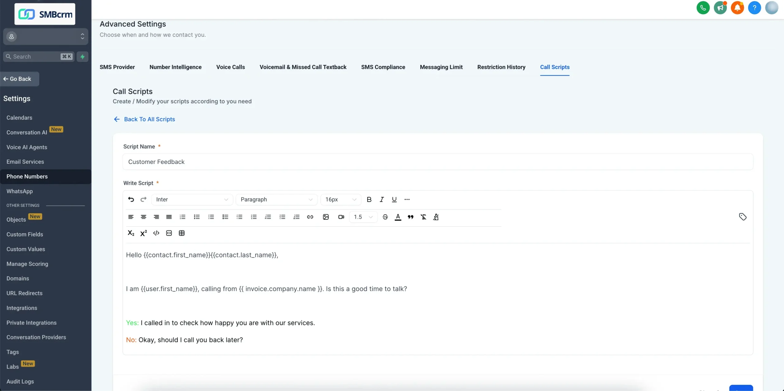 Call Scripts Navigation