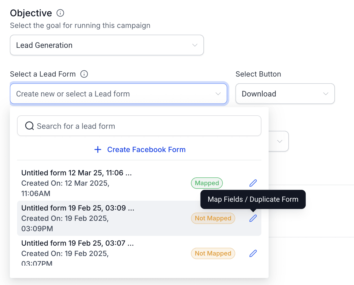 Lead Form Dropdown