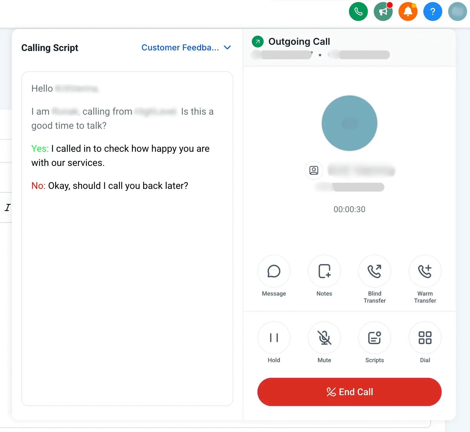 Call Scripts Interface